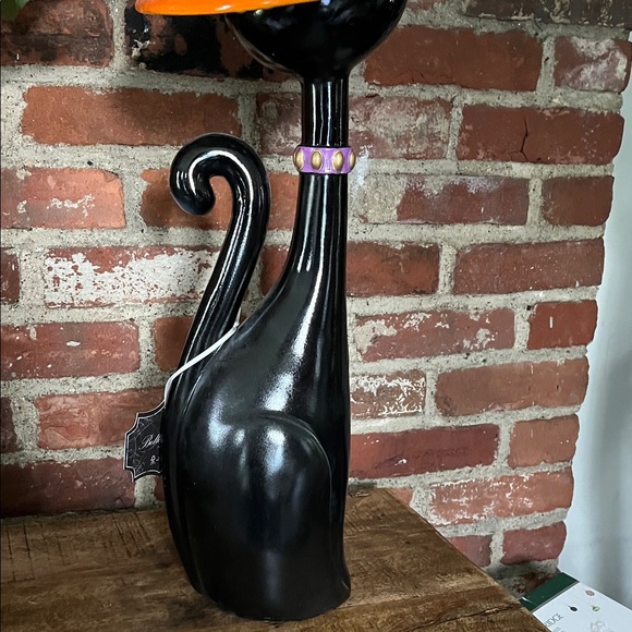 Bella Lux Halloween Black Cat Figurine with Orange Hat almost 24 inches tall - Picture 9 of 10